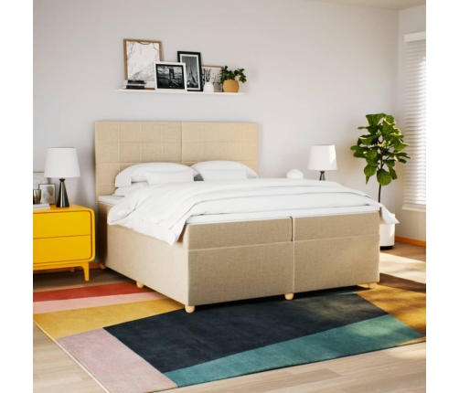 Cama box spring con colchón tela color crema 200x200 cm