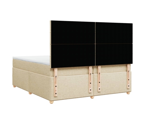 Cama box spring con colchón tela color crema 200x200 cm