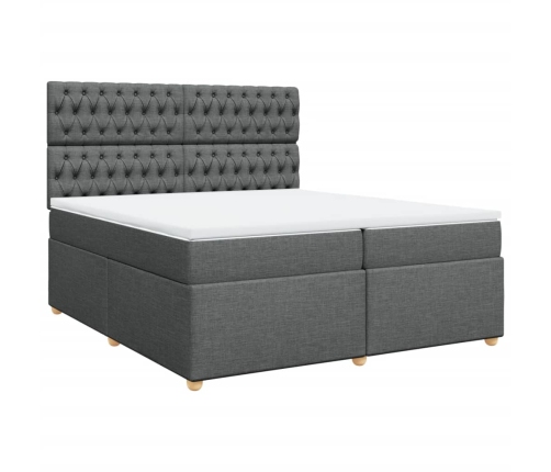 Cama box spring con colchón tela gris oscuro 200x200 cm