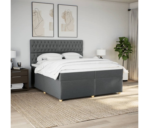 Cama box spring con colchón tela gris oscuro 200x200 cm