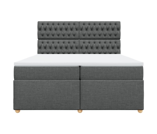 Cama box spring con colchón tela gris oscuro 200x200 cm