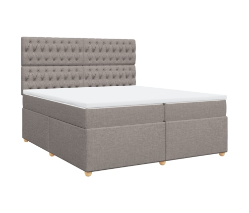 Cama box spring con colchón tela gris taupe 200x200 cm