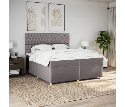 Cama box spring con colchón tela gris taupe 200x200 cm