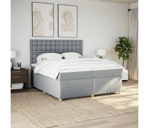 Cama box spring con colchón tela gris claro 200x200 cm