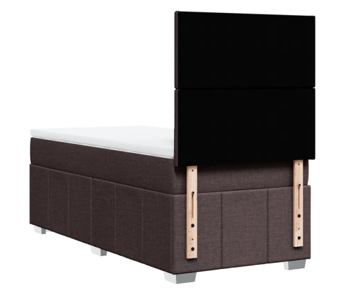 Cama box spring con colchón tela marrón oscuro 80x200 cm