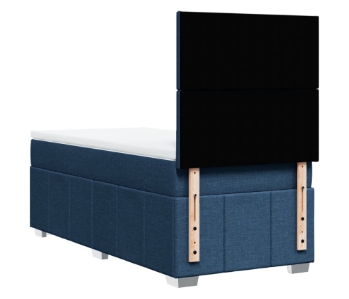 Cama box spring con colchón tela azul 80x200 cm