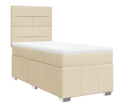 Cama box spring con colchón tela color crema 80x200 cm