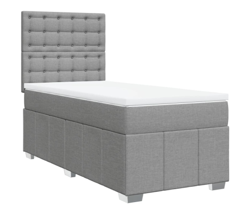 Cama box spring con colchón tela gris claro 80x200 cm