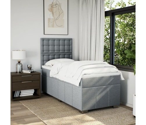 Cama box spring con colchón tela gris claro 80x200 cm