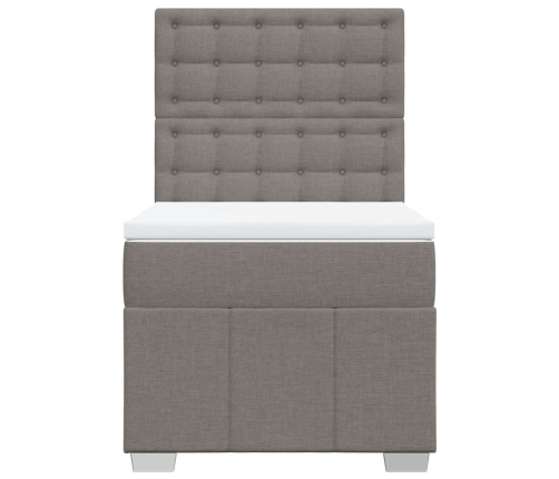 Cama box spring con colchón tela gris taupe 80x200 cm