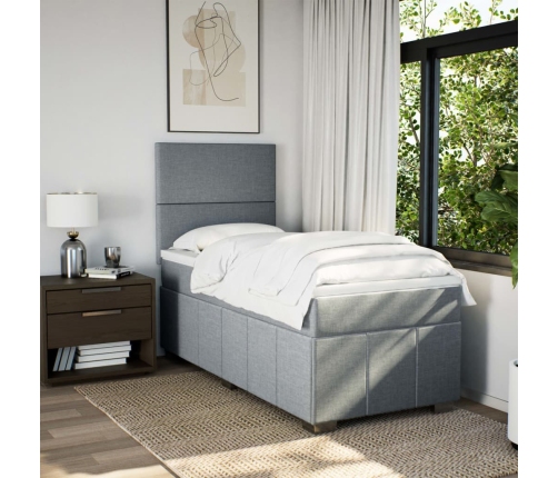 Cama box spring con colchón tela gris claro 90x190 cm