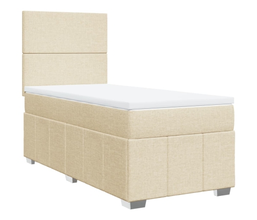 Cama box spring con colchón tela color crema 90x190 cm