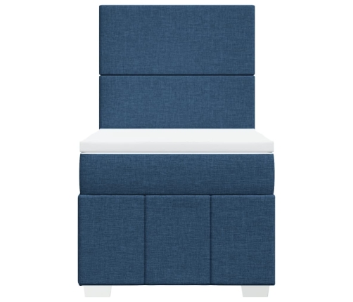 Cama box spring con colchón tela azul 90x190 cm