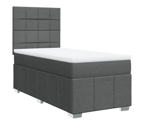 Cama box spring con colchón tela gris oscuro 90x190 cm