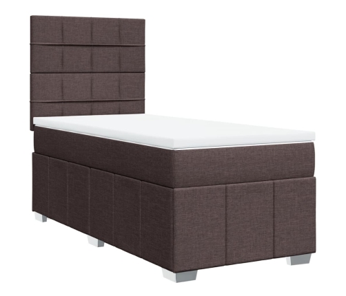 Cama box spring con colchón tela marrón oscuro 90x190 cm