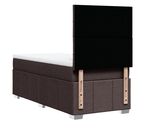 Cama box spring con colchón tela marrón oscuro 90x190 cm