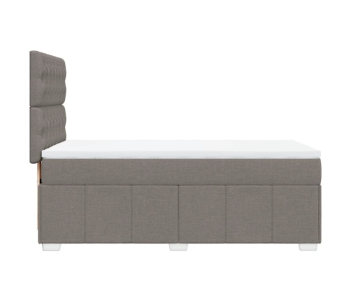 Cama box spring con colchón tela gris taupe 90x190 cm