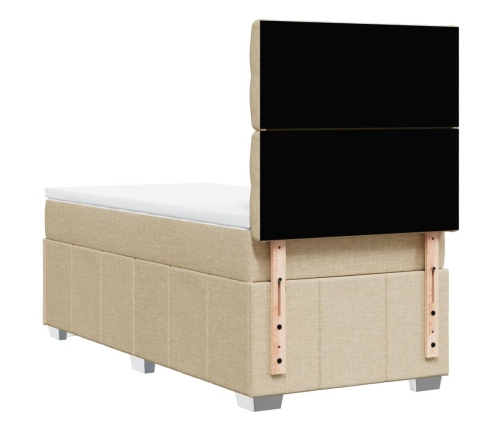 Cama box spring con colchón tela color crema 90x190 cm