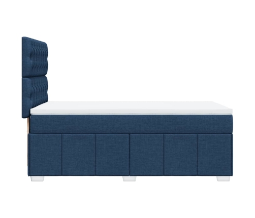 Cama box spring con colchón tela azul 90x190 cm