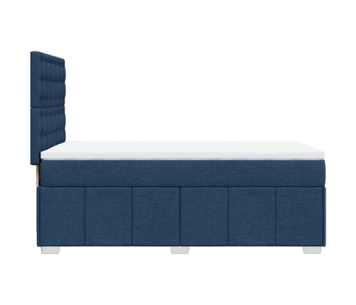 Cama box spring con colchón tela azul 90x190 cm