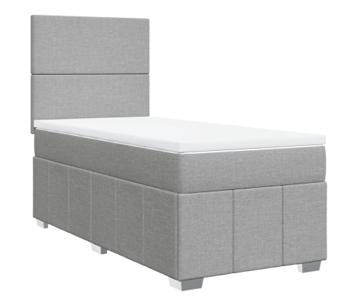 Cama box spring con colchón tela gris claro 90x200 cm