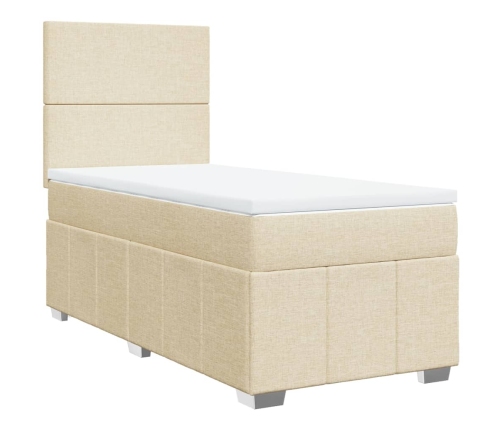 Cama box spring con colchón tela color crema 90x200 cm