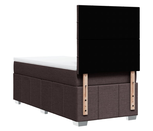 Cama box spring con colchón tela marrón oscuro 90x200 cm