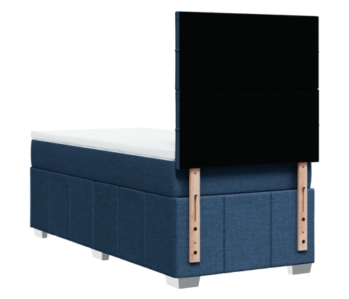 Cama box spring con colchón tela azul 90x200 cm