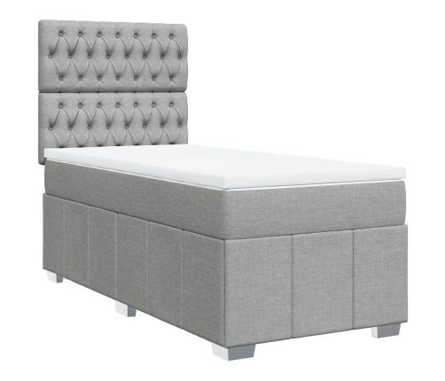 Cama box spring con colchón tela gris claro 90x200 cm