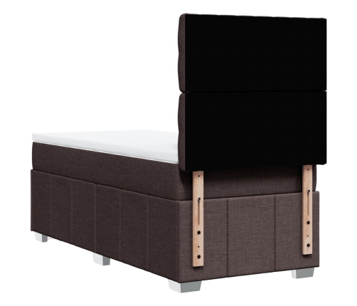 Cama box spring con colchón tela marrón oscuro 90x200 cm