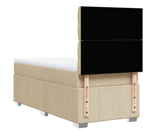 Cama box spring con colchón tela color crema 90x200 cm