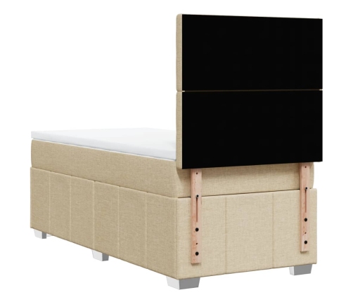 Cama box spring con colchón tela color crema 90x200 cm