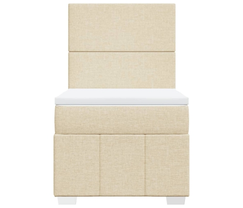 Cama box spring con colchón tela color crema 100x200 cm