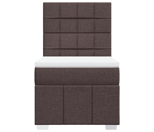 Cama box spring con colchón tela marrón oscuro 100x200 cm