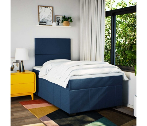 Cama box spring con colchón tela azul 120x190 cm