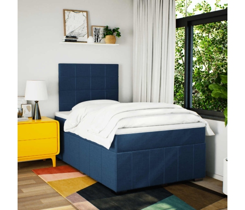 Cama box spring con colchón tela azul 120x190 cm