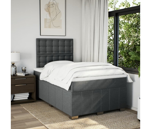 Cama box spring con colchón tela gris oscuro 120x190 cm