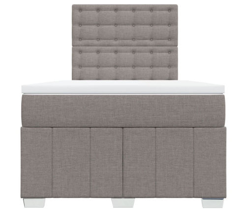 Cama box spring con colchón tela gris taupe 120x190 cm