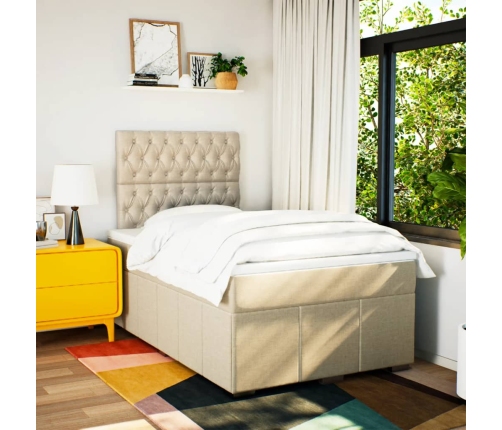 Cama box spring con colchón tela color crema 120x200 cm