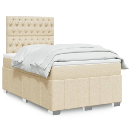 Cama box spring con colchón tela color crema 120x200 cm