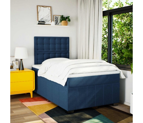 Cama box spring con colchón tela azul 120x200 cm