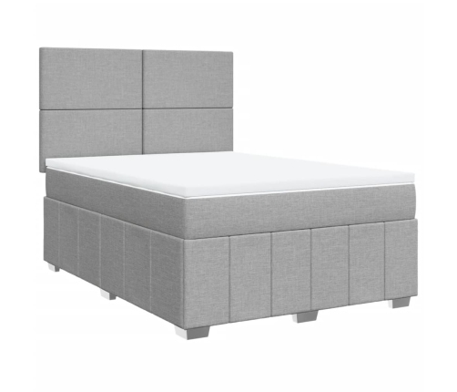 Cama box spring con colchón tela gris claro 140x190 cm