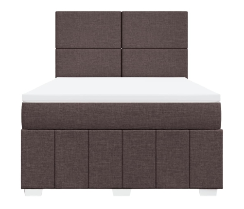 Cama box spring con colchón tela marrón oscuro 140x190 cm