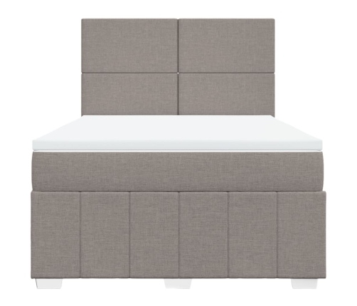 Cama box spring con colchón tela gris taupe 140x190 cm