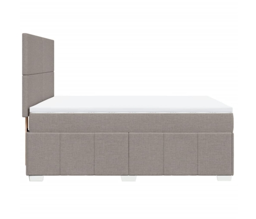 Cama box spring con colchón tela gris taupe 140x190 cm