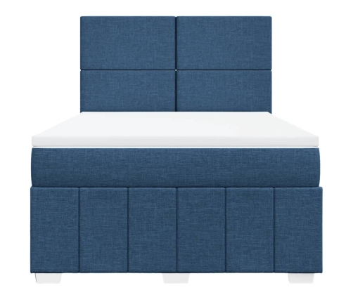 Cama box spring con colchón tela azul 140x190 cm