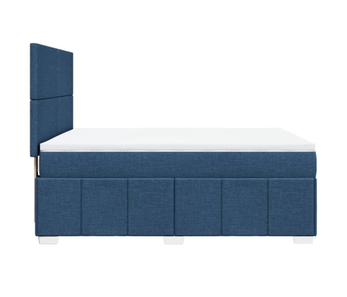 Cama box spring con colchón tela azul 140x190 cm