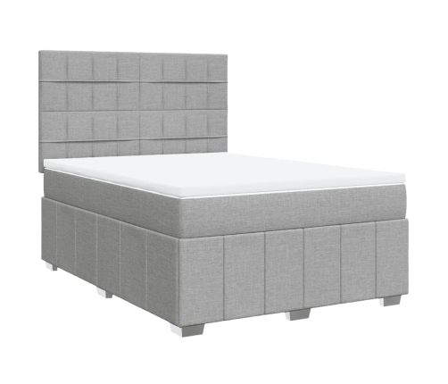 Cama box spring con colchón tela gris claro 140x190 cm