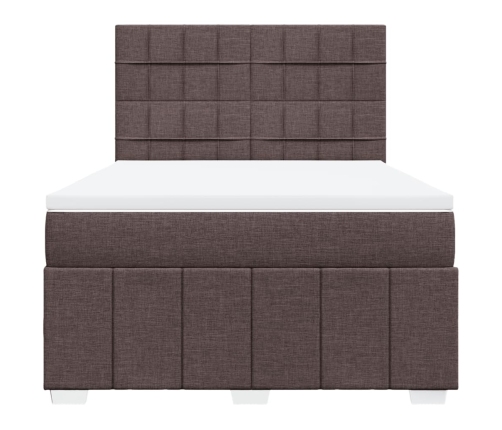 Cama box spring con colchón tela marrón oscuro 140x190 cm