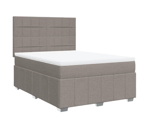 Cama box spring con colchón tela gris taupe 140x190 cm